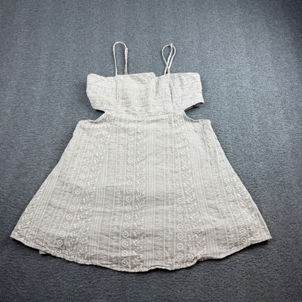 Altar'd State Mini Dress Women's Large Beige Eyelet Cut Out Boho 26AU27IDUI